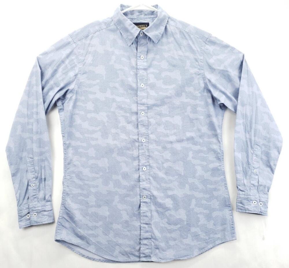 Cremieux Premium Denim Shirt Mens Medium Blue Camouflage 100% Cotton Flip Cuffs